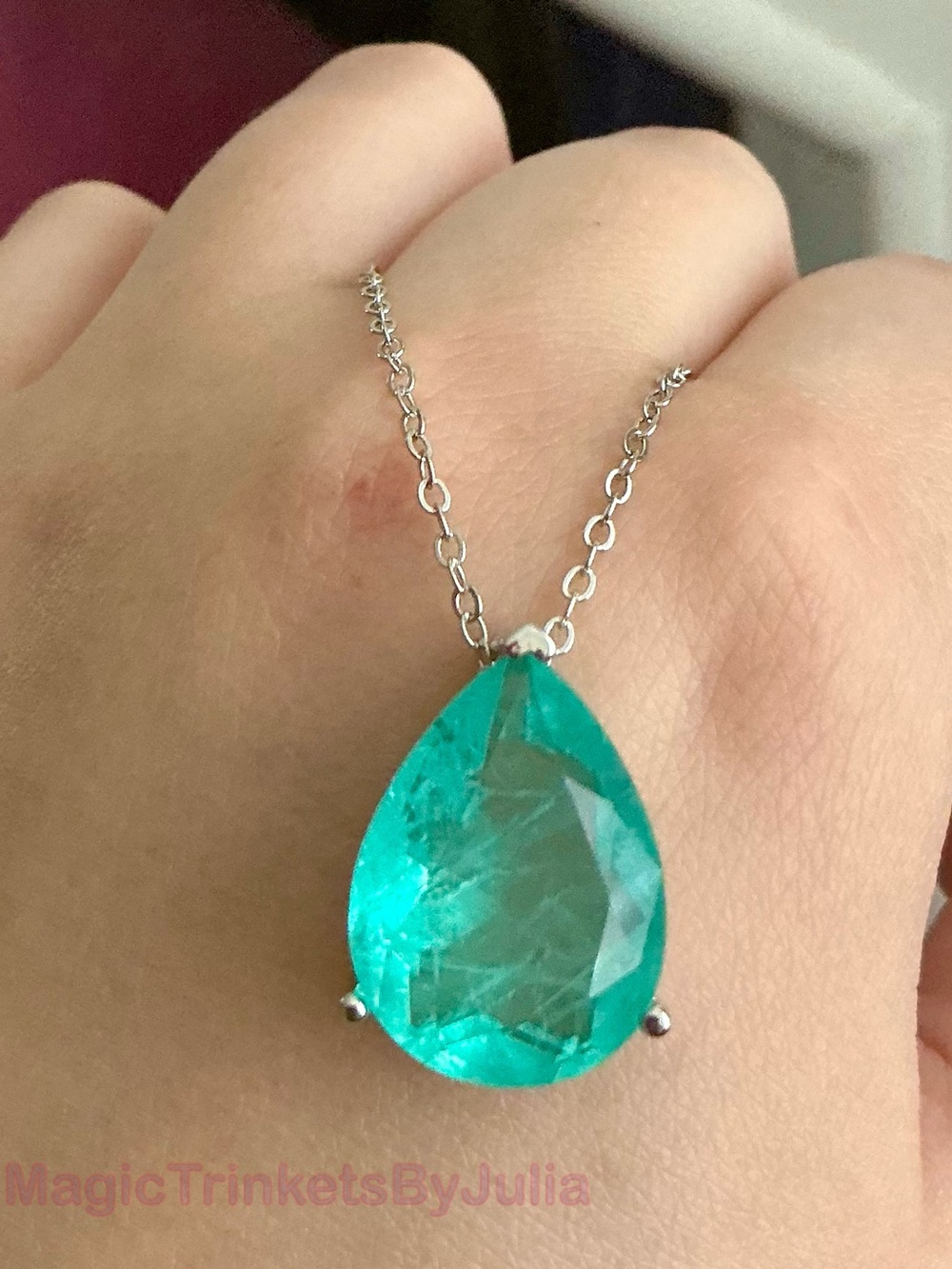 Paraiba Tourmaline Pendant Sterling Silver Necklace Water Drop Pendant